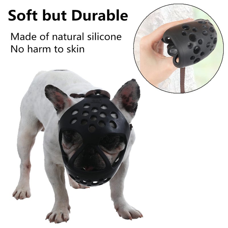 JYHY Short Snout Dog Muzzles,Soft Silicone Adjustable Breathable Bulldog Muzzle for Biting Chewing Barking Training,Ideal for Flat-Faced Dogs (Medium/13-15"(Pack of 1), Black) - Image 4